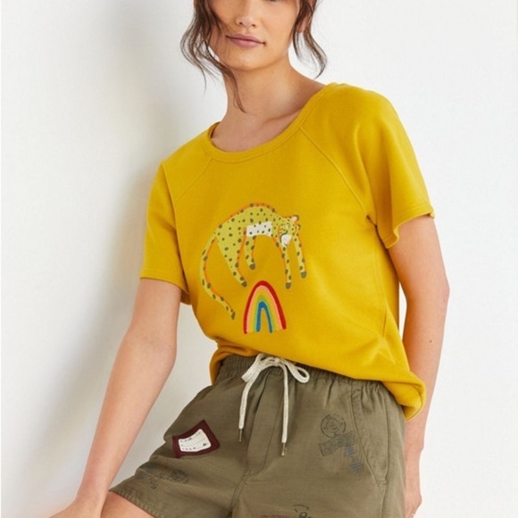 Anthropologie Jarmél by Jarmel Leopard Rainbow Graphic Tee Top - Picture 1 of 12